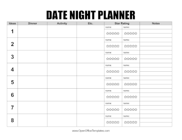 Romantic Evening Planner OpenOffice Template