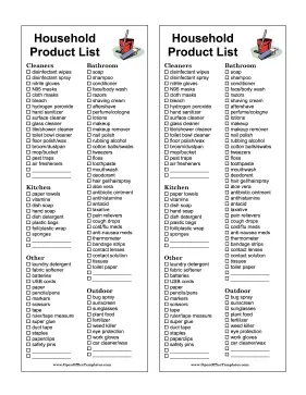Shopping List Household Products - OpenOffice template