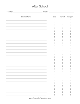 Student Log After School OpenOffice Template