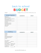 Student School Items Budget OpenOffice Template